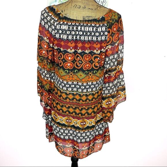 Voll Off The Shoulder Multi Print Shift Dress Split Handkerchief Sleeve Small - Picture 8 of 15